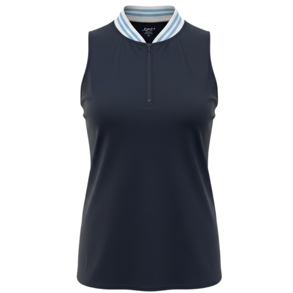 Jofit Womens Cutaway Stripe Top XXL Navy 1/4 Zip Sleeveless Mock Golf UPF 50+